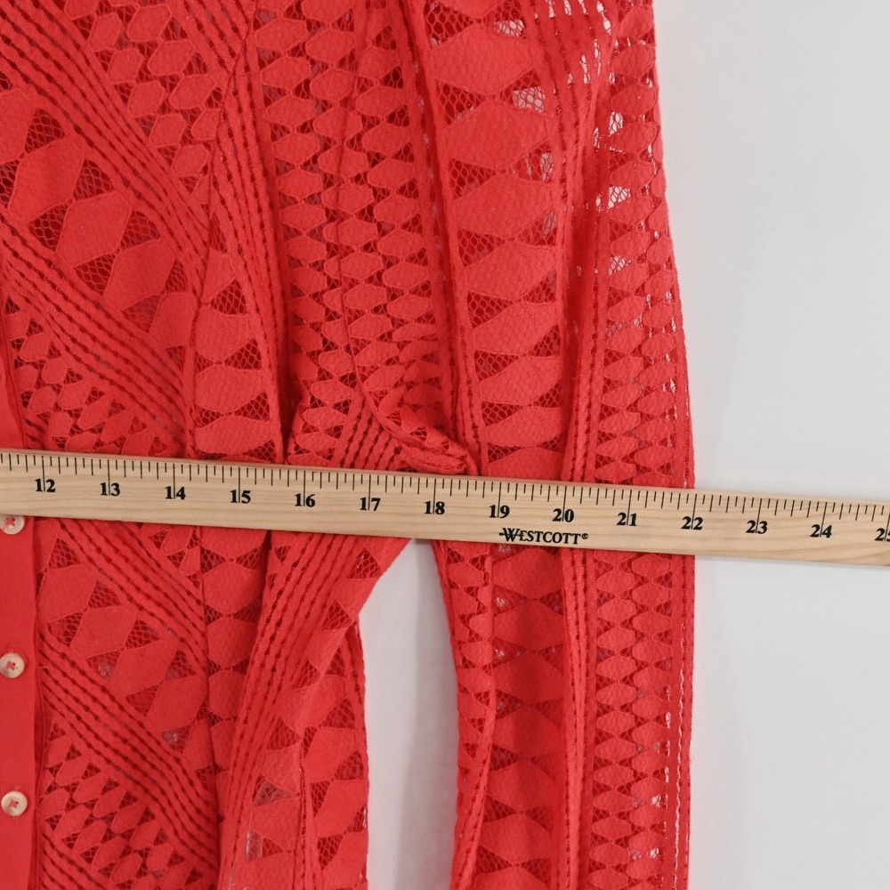 Anthropologie Lace Ruffle Neck Blouse Womens Size 4 Red Crochet Boho Eyelet Top - Picture 3 of 8